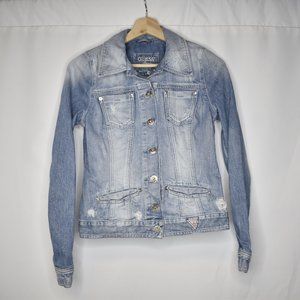 Guess Women's Jean Jacket Denim Light Wash Distressed Blue